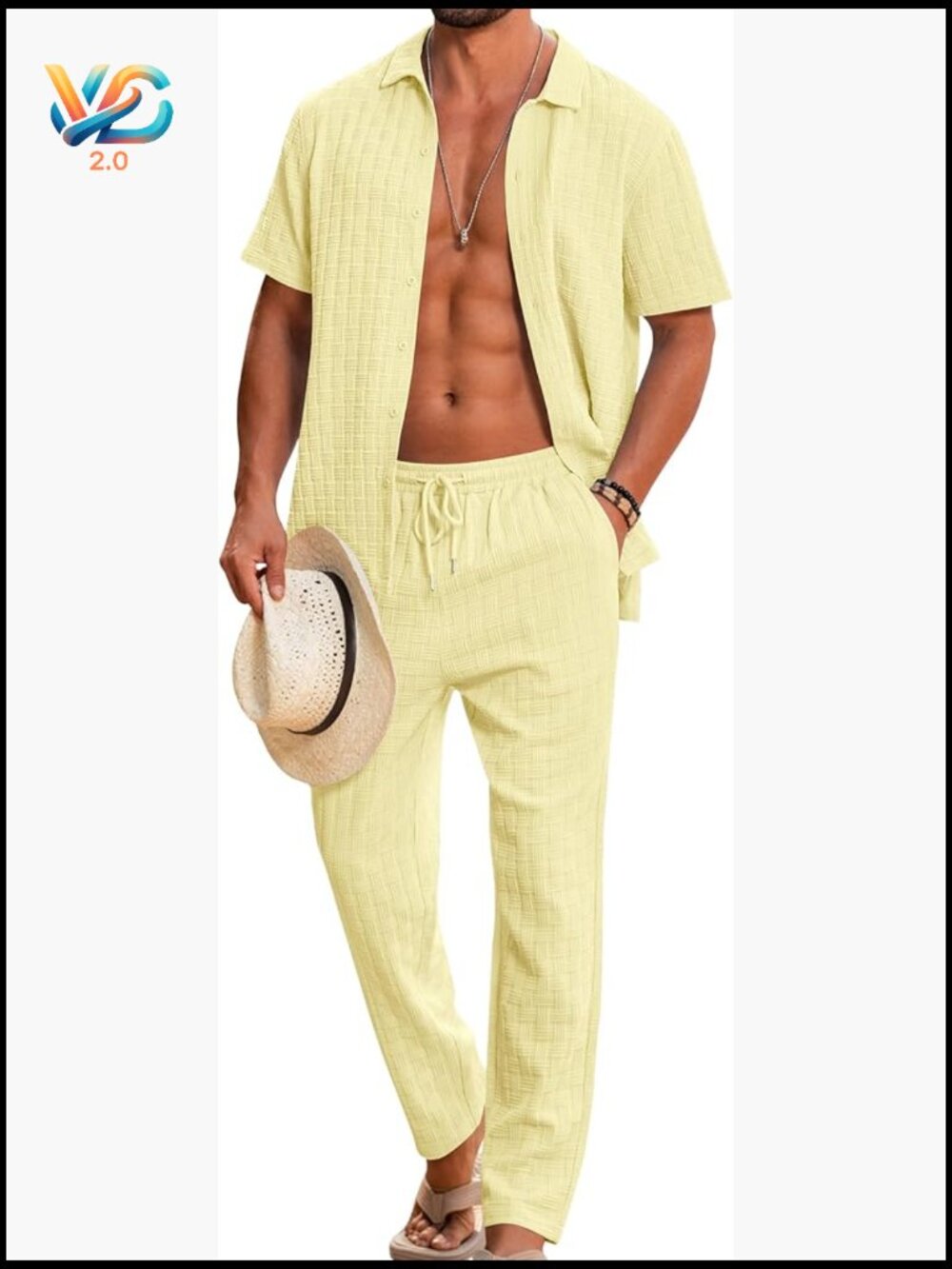 Mens 2 Piece Outfits Textured Short Sleeve Button Down Shirts and Matching